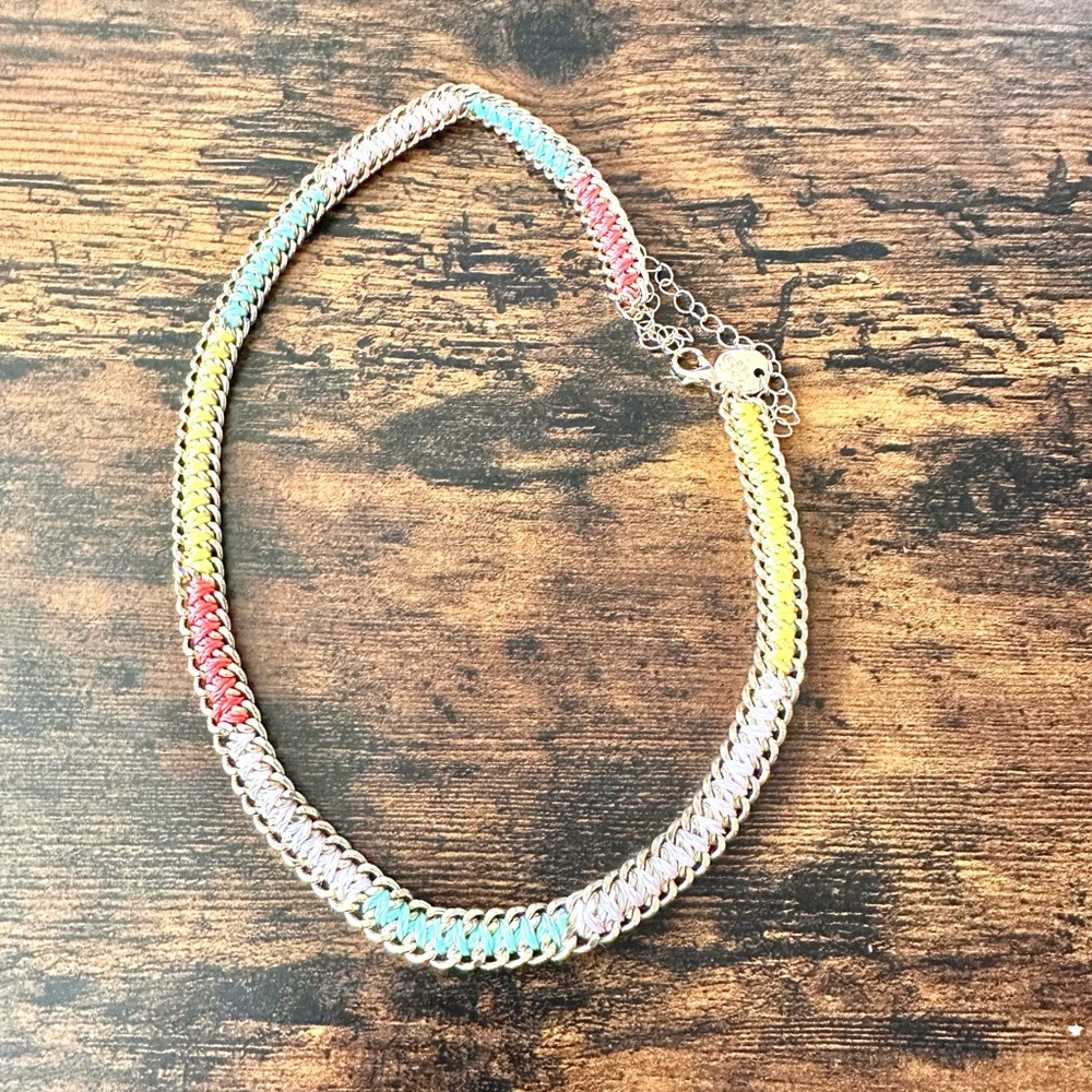 Plunder Gold Chain Link Necklace with Multi-Color Thread Accents